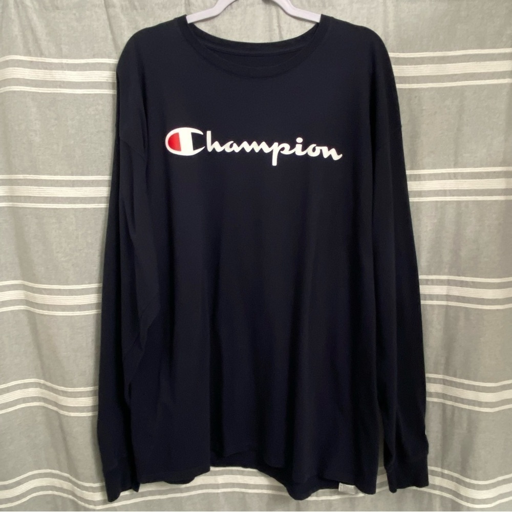 CHAMPION / Blue Athletic Cotton Long Sleeve Graphic T-shirt Size XXL